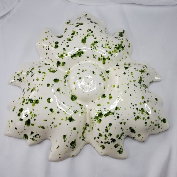 VTG Holland Mold Ceramic Serving Dish Tray 1972 Green & White Poinsettia Shape - Picture 3 of 14